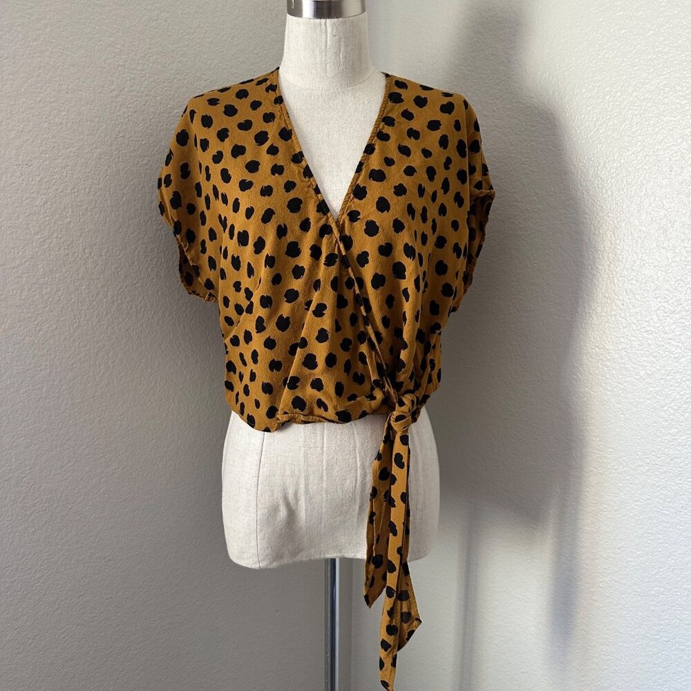 Madewell Mustard Yellow Polka Dot Wrap Blouse - Picture 3 of 11